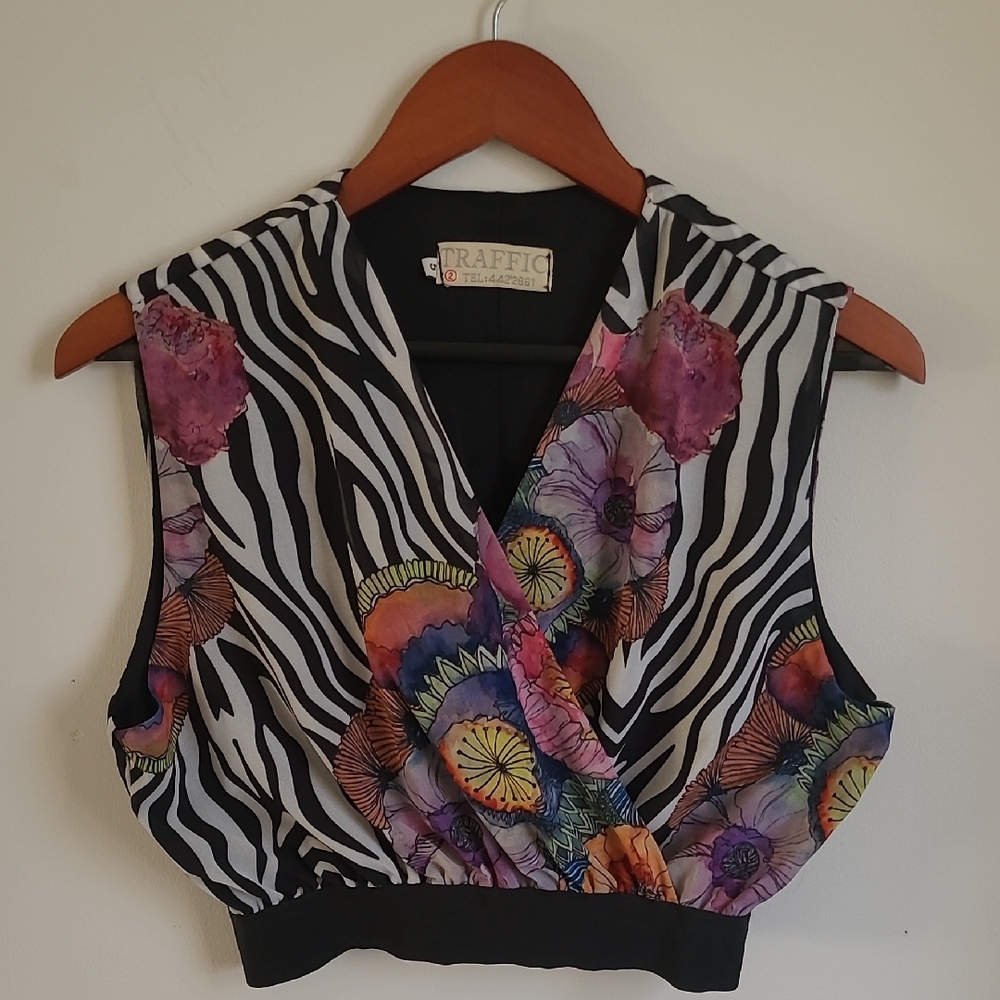 Traffic Women's Zebra Print Top - Black and Multicolor